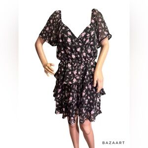 NWT Layered Mini Dress delicate pink floral,  SZ L